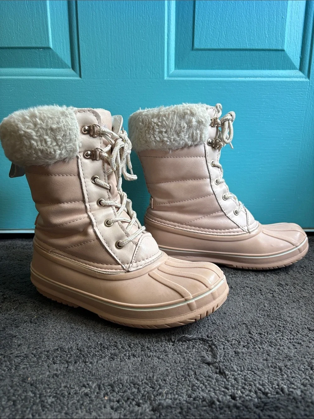 Girl’s London Fog Faux-Fur Lace-Up Winter Boots - Light Pink